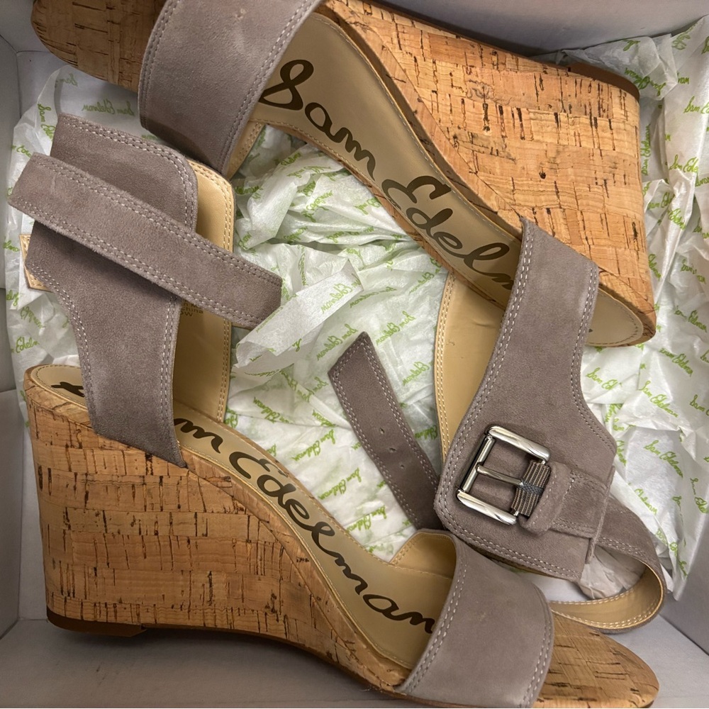 Sam Edelman Taupe Suede Wedge Sandals